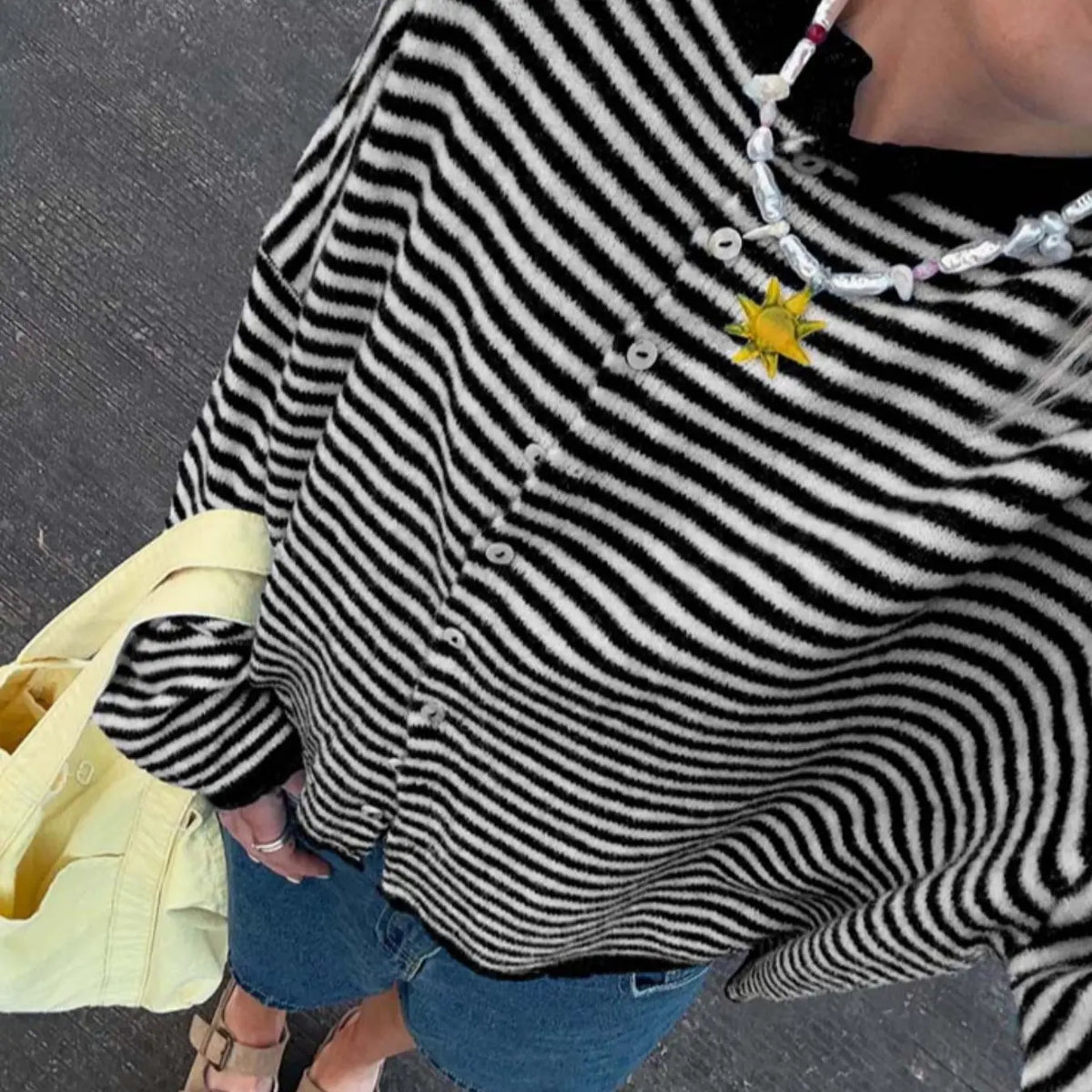 Women's Striped Sweater Cardigan, Loose Knitwear, Casual Long Sleeve Knitwear for Fall & Winter, Fashion Women's Knit Clothing for Daily Wear