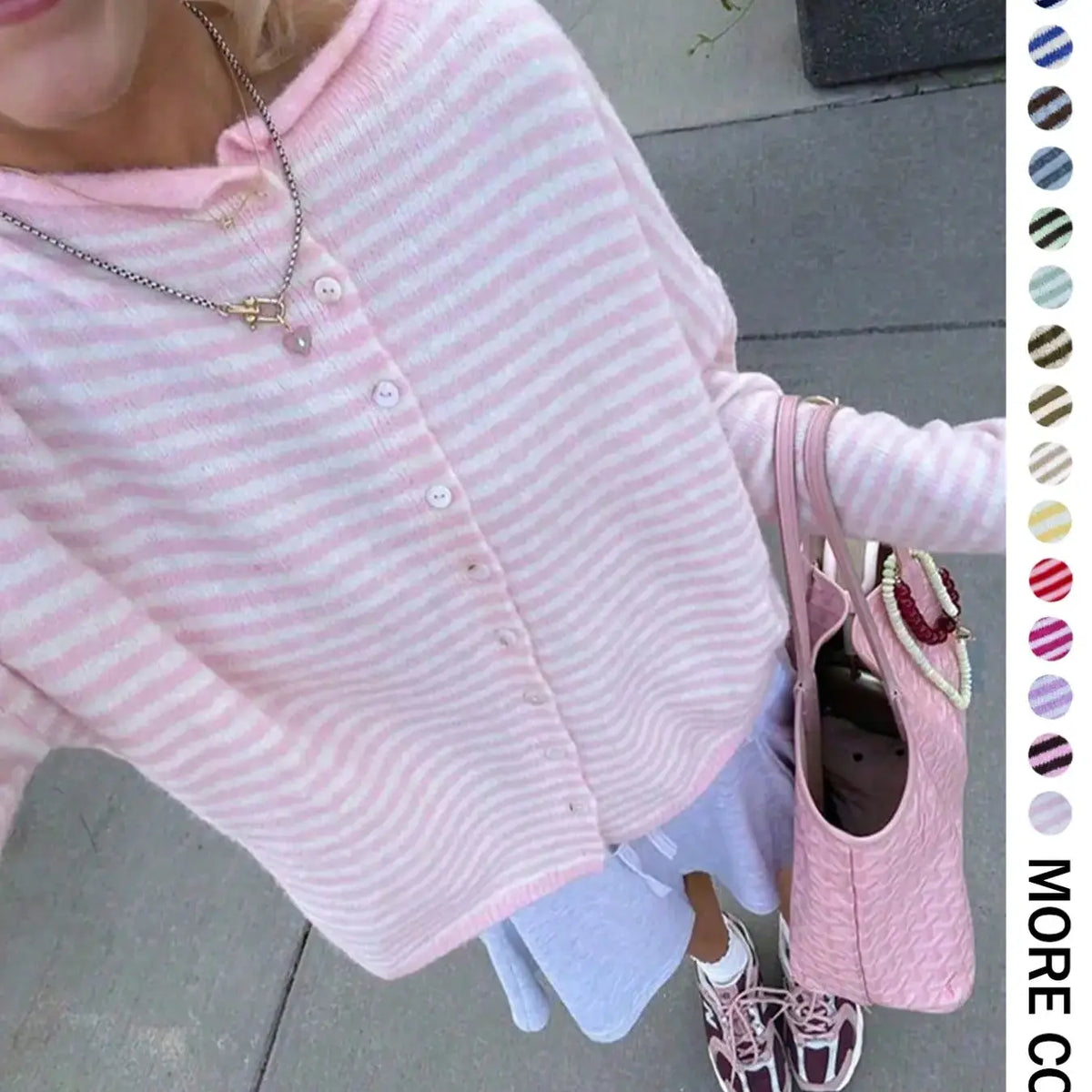Women's Striped Sweater Cardigan, Loose Knitwear, Casual Long Sleeve Knitwear for Fall & Winter, Fashion Women's Knit Clothing for Daily Wear